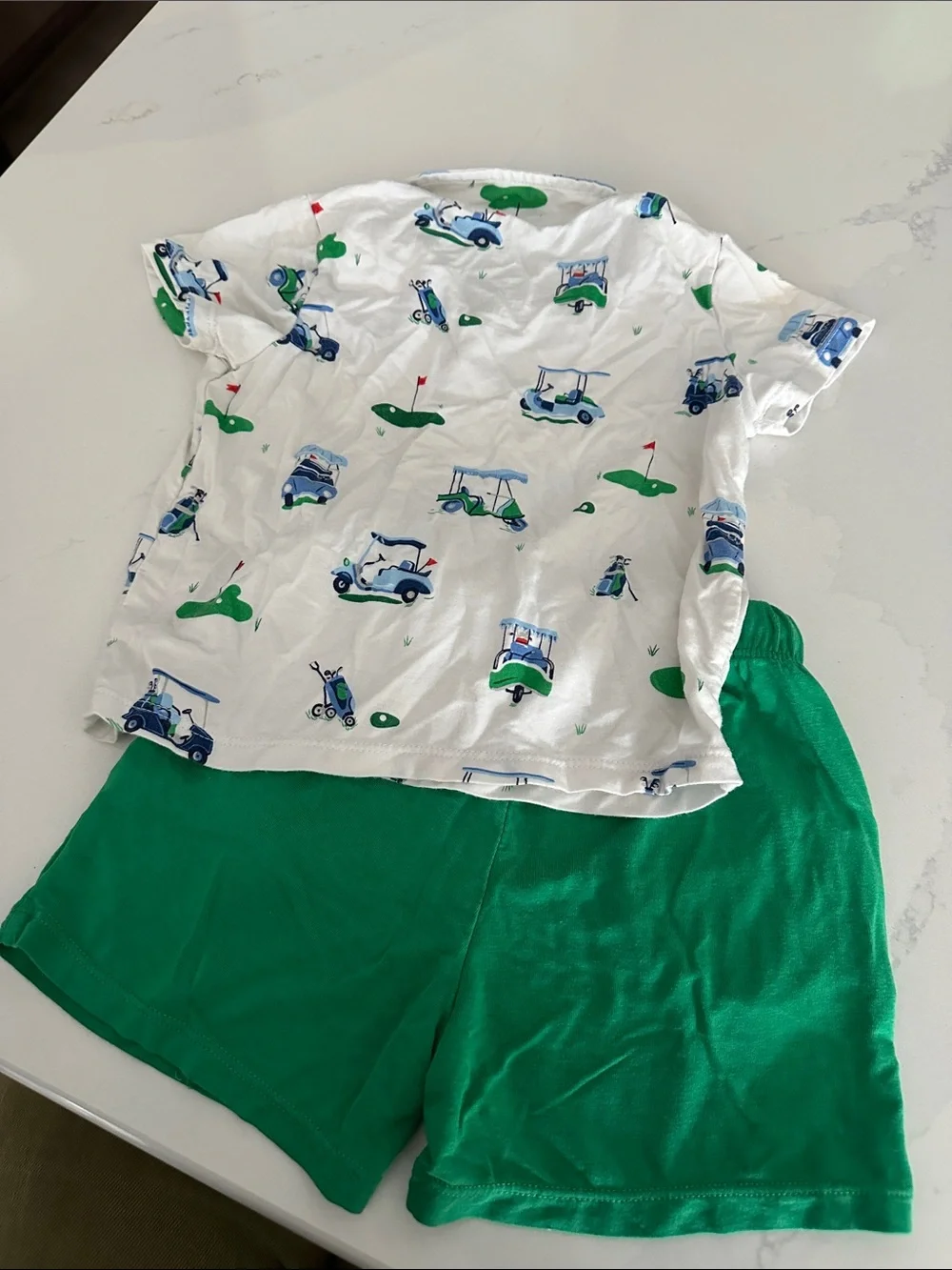 Angel Dear Bamboo Golf Theme Golf Cart Two piece polo short set 12-18 months